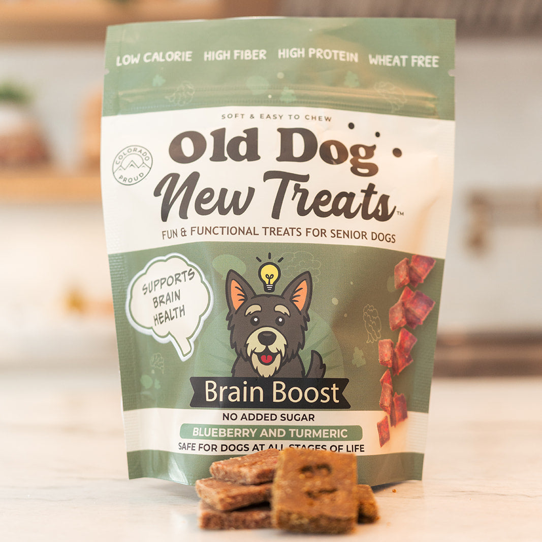 Brain Boost functional soft treats for senior dogs by Old Dog New Treats — Lion's Mane, Blueberry, Turmeric, Ceylon Cinnamon, MCT Oil, Rosemary