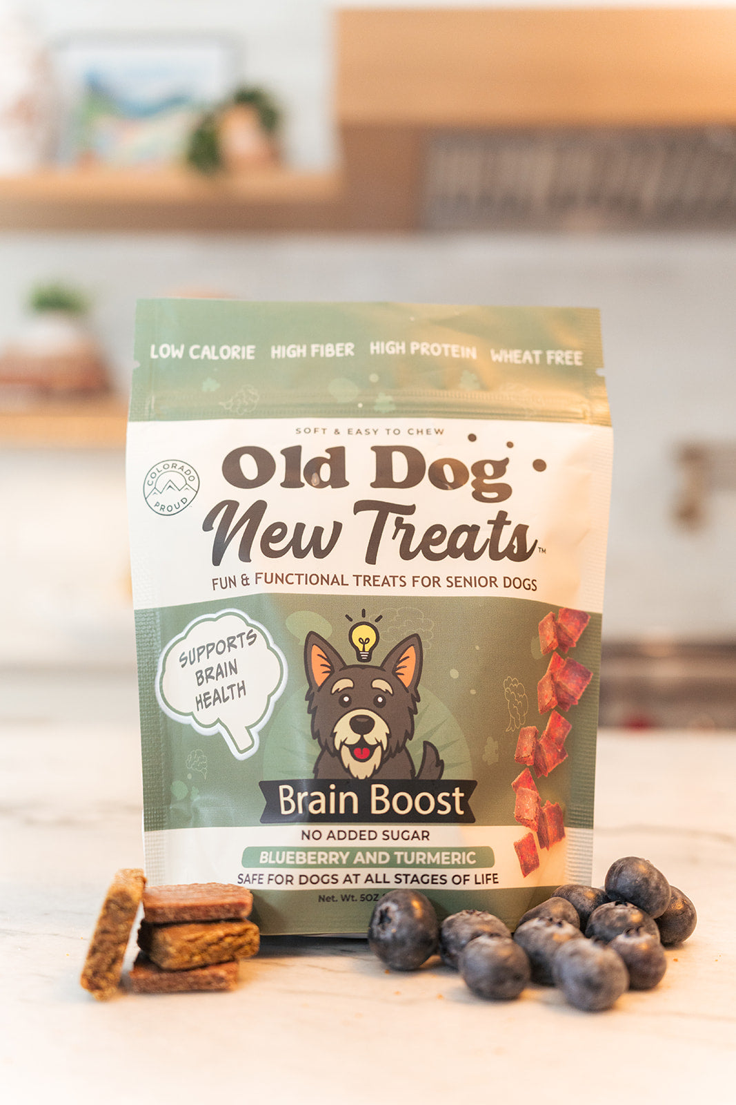 Brain Boost functional soft treats for senior dogs by Old Dog New Treats — Lion's Mane, Blueberry, Turmeric, Ceylon Cinnamon, MCT Oil, Rosemary