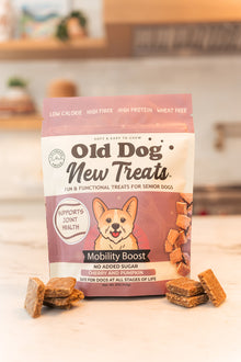 Mobility Boost functional soft treats for senior dogs by Old Dog New Treats — Marine Omegas, Turmeric, Black Pepper, Tart Cherry, Pumpkin, Rosemary