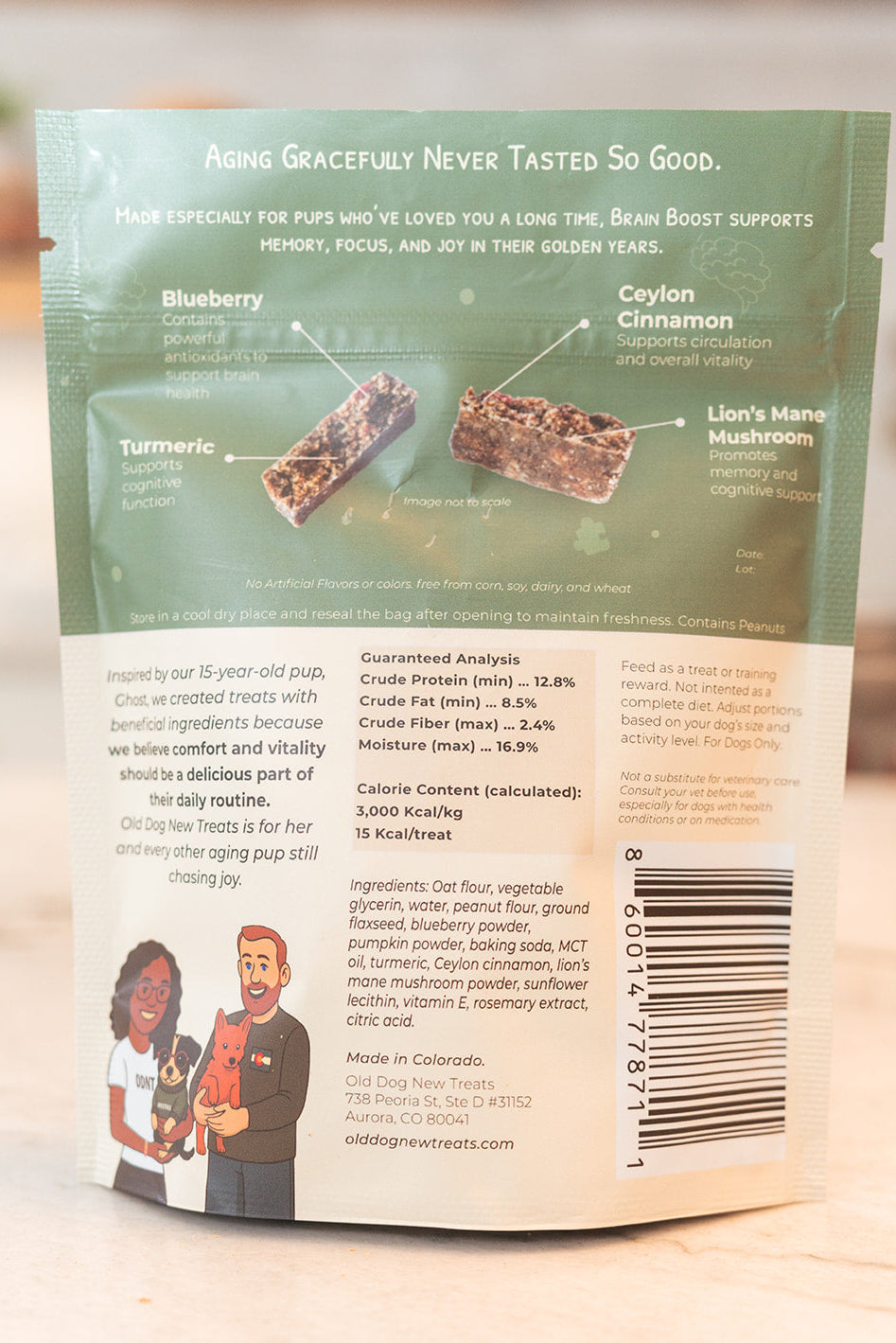 Brain Boost functional soft treats for senior dogs by Old Dog New Treats — Lion's Mane, Blueberry, Turmeric, Ceylon Cinnamon, MCT Oil, Rosemary